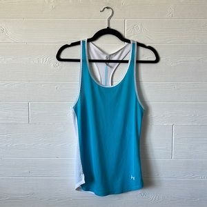 under armour blue and white racer back tank top mesh material fitted small